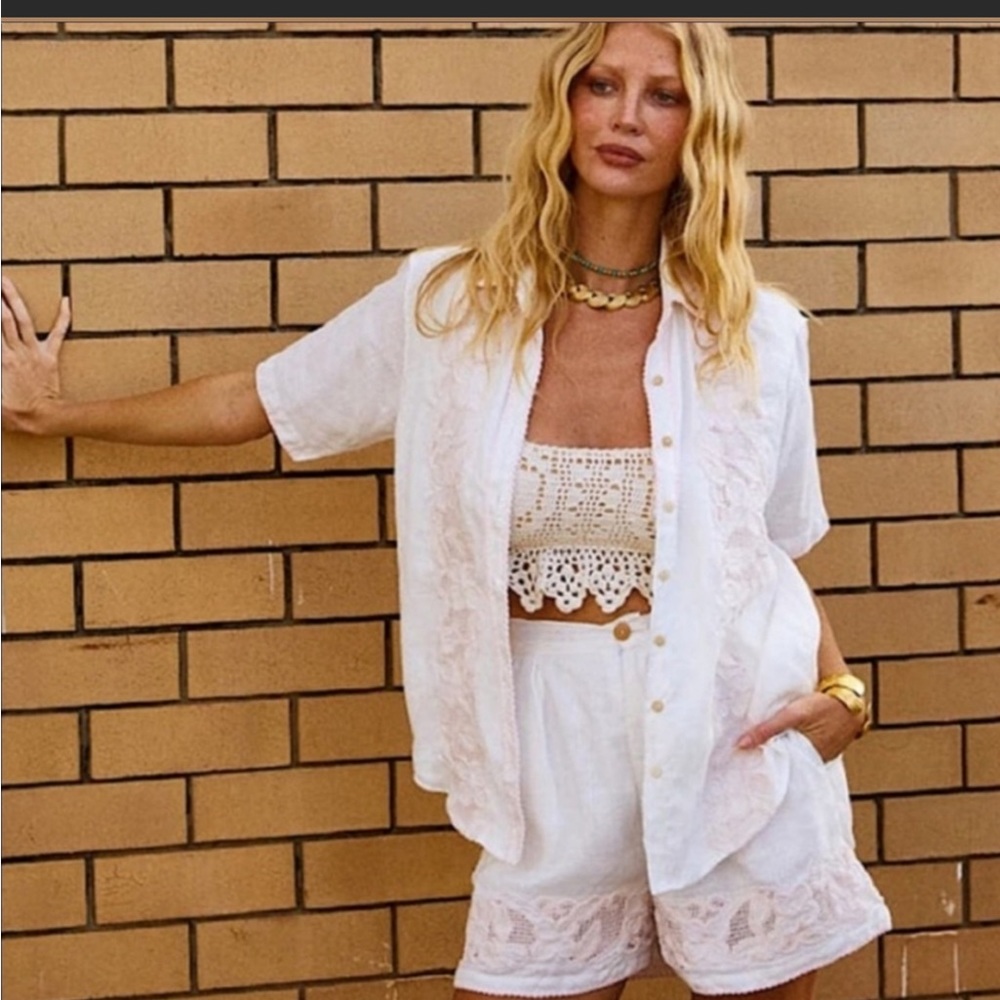 🌼CU Over The Border linen Cutwork shorts M